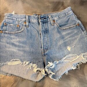 Levi's Light Blue Frayed Jean Shorts